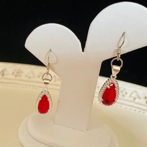 Earrings Red Gemstone Crystal Silver Dangles Handcrafted  Valentine’s Day